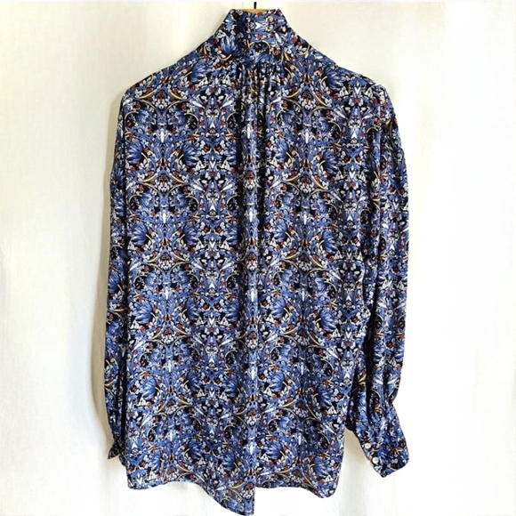 🇪🇦 Zara Blue Floral Paisley Long Sleeve Satin Blouse with Bow - Picture 8 of 16